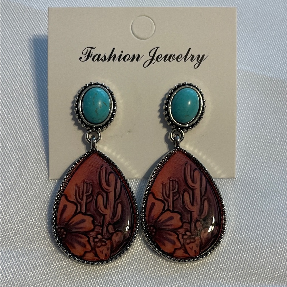 Turquoise and brown Teardrop Earrings